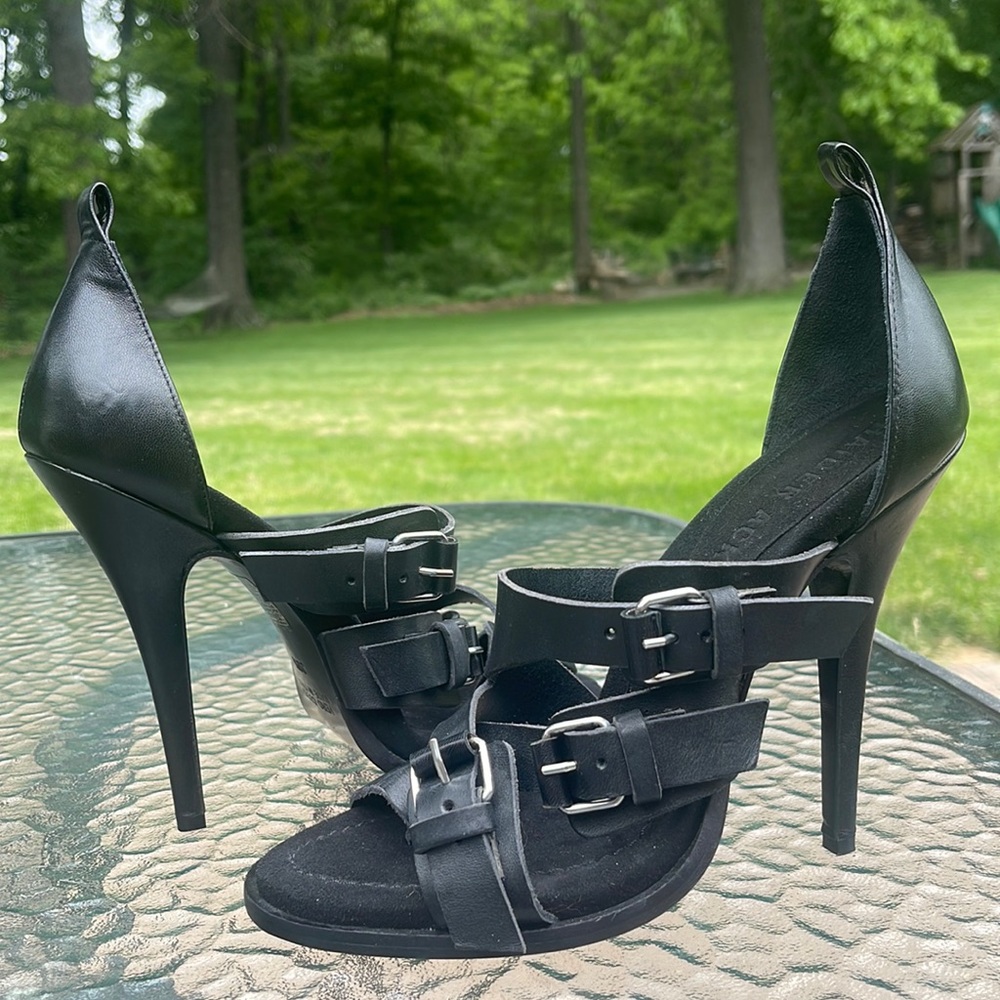 Haider Acherman heels black buckle strap open toe $998